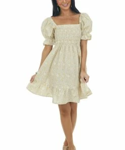 Ces Femme Amber Floral Half Puff Sleeve Smocked Dress