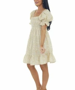Ces Femme Amber Floral Half Puff Sleeve Smocked Dress