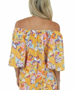 First Love Amber Floral Print Off Shoulder Puff Sleeve Blouse