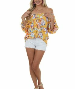 First Love Amber Floral Print Off Shoulder Puff Sleeve Blouse