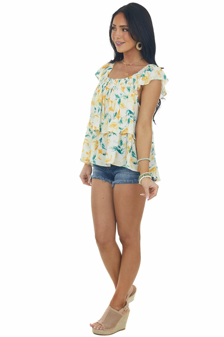 Ces Femme Amber Floral Print Ruffle Tiered Woven Top Tops 8 Ces Femme Amber Floral Print Ruffle Tiered Woven Top Tops