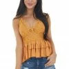 ZENANA Amber Lace Peplum Ruffled Tank With Criss Cross Straps Tops 1 ZENANA Amber Lace Peplum Ruffled Tank With Criss Cross Straps Tops