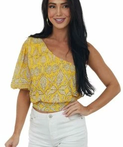 Flying Tomato Amber Printed One Shoulder Puff Sleeve Blouse