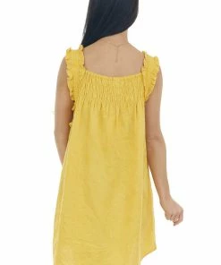 Umgee Amber Textured Smocked Yoke Sleeveless Dress