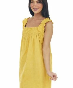 Umgee Amber Textured Smocked Yoke Sleeveless Dress