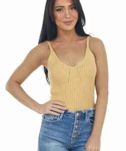 Listicle Amber Thick Ribbed Knit Pointelle Tank Top