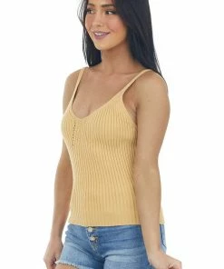 Listicle Amber Thick Ribbed Knit Pointelle Tank Top