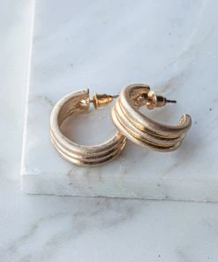 ART BOX Antique Gold Post Back Open Hoop Earrings