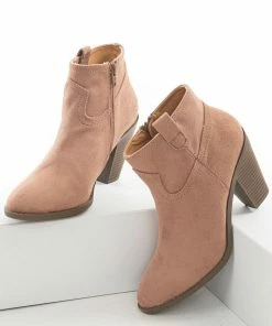 East Lion Corp. Apricot Faux Suede Rounded Toe Heeled Bootie