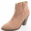 East Lion Corp. Apricot Faux Suede Rounded Toe Heeled Bootie