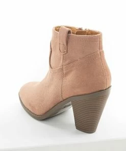 East Lion Corp. Apricot Faux Suede Rounded Toe Heeled Bootie