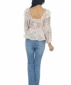 Entro Apricot Floral Long Sleeve Smocked Blouse Tops 21 Entro Apricot Floral Long Sleeve Smocked Blouse Tops