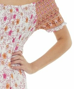 Jodifl Apricot Floral Smocked Babydoll Maxi Dress Dresses