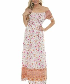 Jodifl Apricot Floral Smocked Babydoll Maxi Dress Dresses