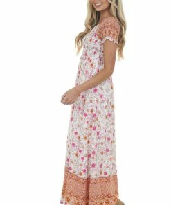 Jodifl Apricot Floral Smocked Babydoll Maxi Dress Dresses