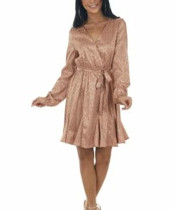 143 Story Apricot Leopard Surplice Flounce Hem Dress Dresses 21 143 Story Apricot Leopard Surplice Flounce Hem Dress Dresses