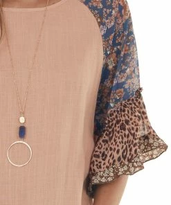 Umgee Tops Apricot Multiprint Colorblock Tunic Length Top 22 Umgee Tops Apricot Multiprint Colorblock Tunic Length Top