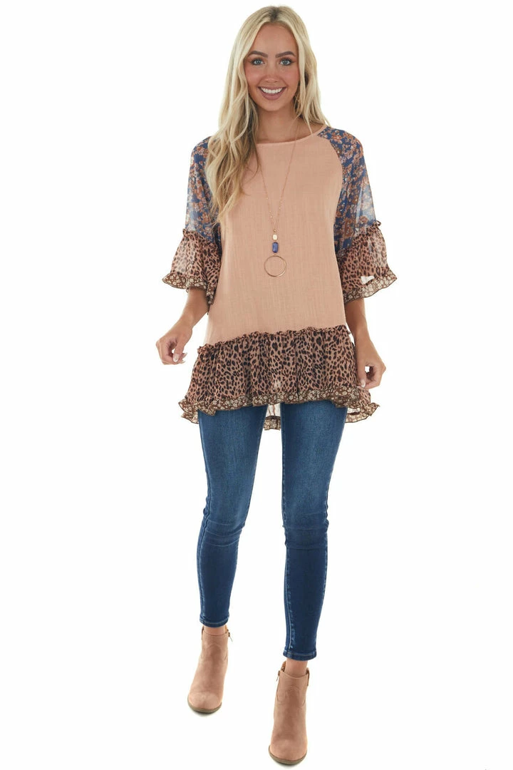 Umgee Tops Apricot Multiprint Colorblock Tunic Length Top 5 Umgee Tops Apricot Multiprint Colorblock Tunic Length Top