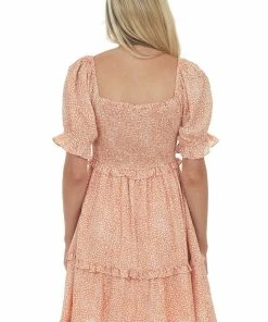 Jodifl Apricot Printed Square Neck Tiered Short Dress Dresses 13 Jodifl Apricot Printed Square Neck Tiered Short Dress Dresses