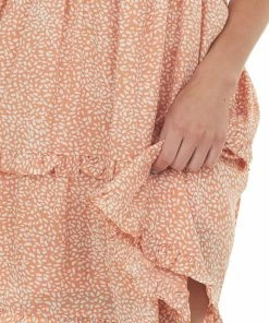 Jodifl Apricot Printed Square Neck Tiered Short Dress Dresses 15 Jodifl Apricot Printed Square Neck Tiered Short Dress Dresses