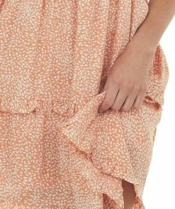 Jodifl Apricot Printed Square Neck Tiered Short Dress Dresses 14 Jodifl Apricot Printed Square Neck Tiered Short Dress Dresses
