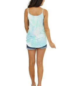 Urban Chic Aqua Blue Tie Dye Tank Top With Caged Neckline Detail Tops
