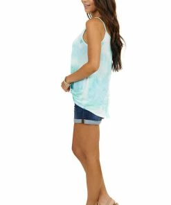 Urban Chic Aqua Blue Tie Dye Tank Top With Caged Neckline Detail Tops