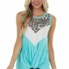 HEIMISH Aqua Colorblock Sleeveless Stretchy Knit Top Tops