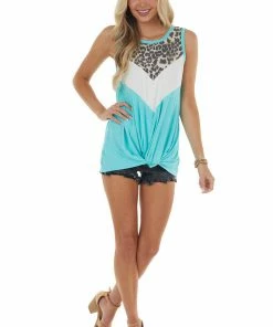 HEIMISH Aqua Colorblock Sleeveless Stretchy Knit Top Tops 22 HEIMISH Aqua Colorblock Sleeveless Stretchy Knit Top Tops