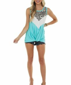HEIMISH Aqua Colorblock Sleeveless Stretchy Knit Top Tops 20 HEIMISH Aqua Colorblock Sleeveless Stretchy Knit Top Tops