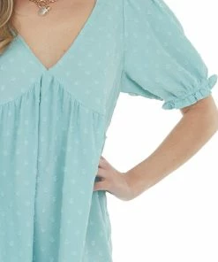 Umgee Arctic Blue Babydoll Swiss Dot Short Dress Dresses