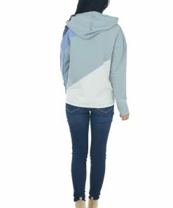 Umgee Tops Arctic Blue Colorblock Reverse Seam Hooded Top 24 Umgee Tops Arctic Blue Colorblock Reverse Seam Hooded Top