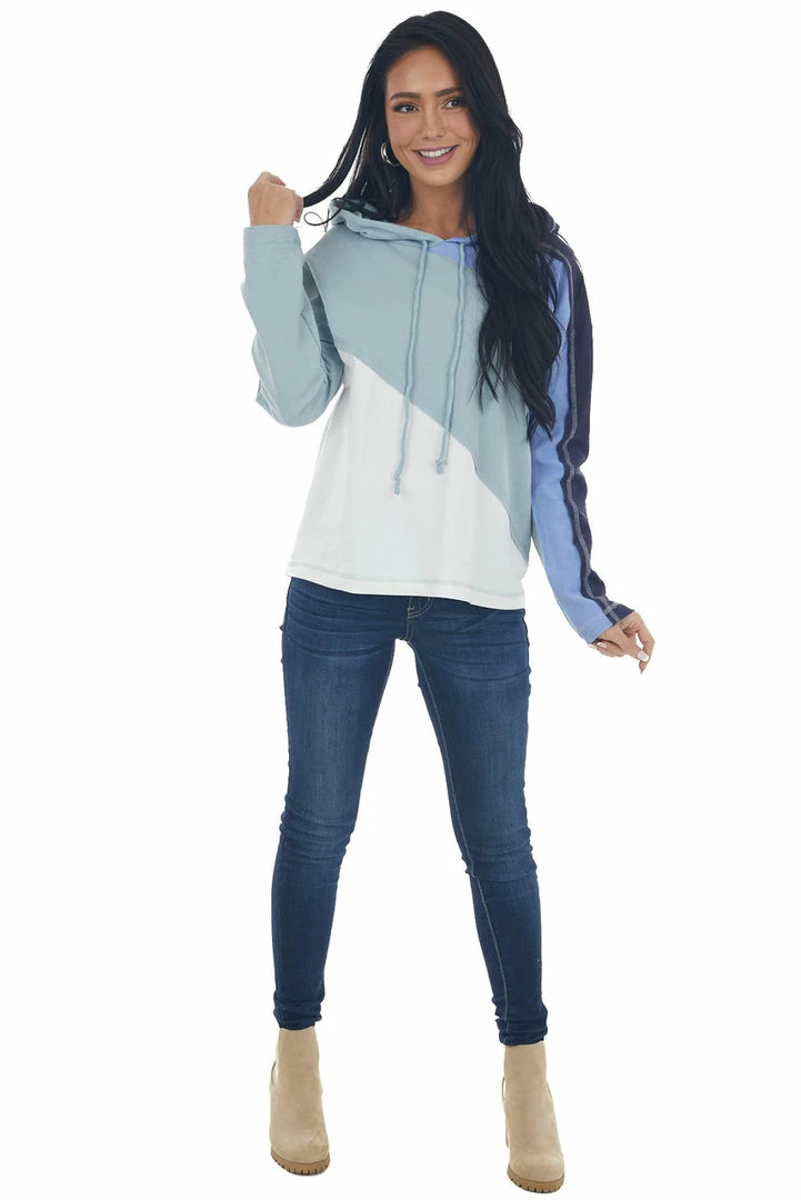 Umgee Tops Arctic Blue Colorblock Reverse Seam Hooded Top 7 Umgee Tops Arctic Blue Colorblock Reverse Seam Hooded Top