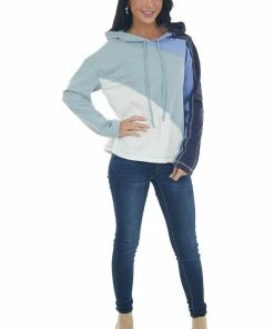 Umgee Tops Arctic Blue Colorblock Reverse Seam Hooded Top