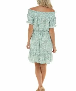 Umgee Arctic Blue Ditsy Floral Off Shoulder Dress