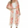 HESED Arctic Blue Floral Print Duster Kimono Tops