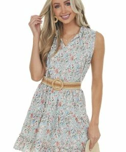 Hailey & Co Dresses Arctic Blue Floral Ruffle Tiered Short Dress