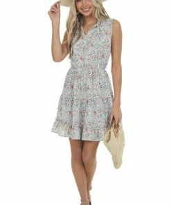 Hailey & Co Dresses Arctic Blue Floral Ruffle Tiered Short Dress 18 Hailey & Co Dresses Arctic Blue Floral Ruffle Tiered Short Dress