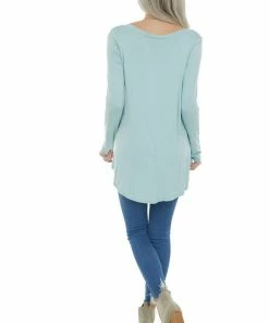 ZENANA Arctic Blue Rounded Hem V Neck Soft Knit Top 21 ZENANA Arctic Blue Rounded Hem V Neck Soft Knit Top