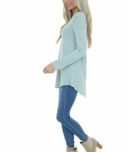 ZENANA Arctic Blue Rounded Hem V Neck Soft Knit Top 20 ZENANA Arctic Blue Rounded Hem V Neck Soft Knit Top