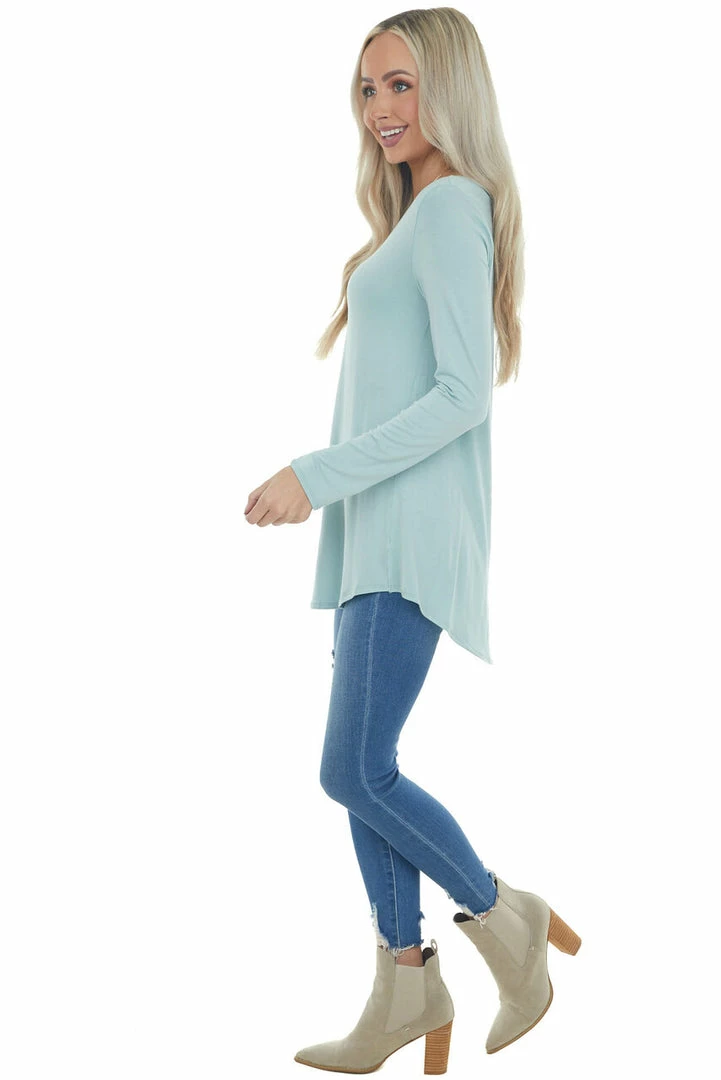 ZENANA Arctic Blue Rounded Hem V Neck Soft Knit Top 7 ZENANA Arctic Blue Rounded Hem V Neck Soft Knit Top