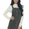 She + Sky Dresses Army Green Button Down Corduroy Overall Dress