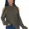 Miss Sparkling Army Green Cold Shoulder Cable Knit Sweater