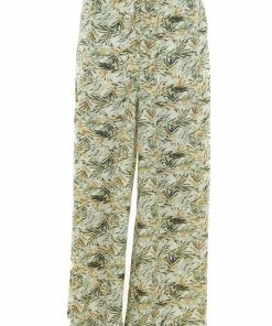 Entro Army Green Leaf Print Wide Leg Flowy Pants Bottoms