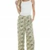 Entro Army Green Leaf Print Wide Leg Flowy Pants Bottoms