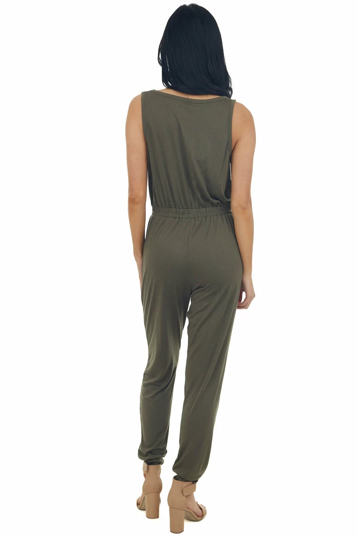 Umgee Army Green Sleeveless Elastic Waist Jumpsuit 6 Umgee Army Green Sleeveless Elastic Waist Jumpsuit