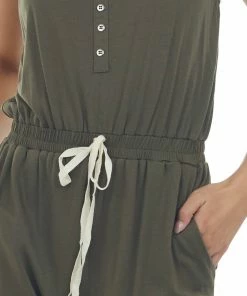 Umgee Army Green Sleeveless Elastic Waist Jumpsuit 13 Umgee Army Green Sleeveless Elastic Waist Jumpsuit