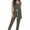 Umgee Army Green Sleeveless Elastic Waist Jumpsuit