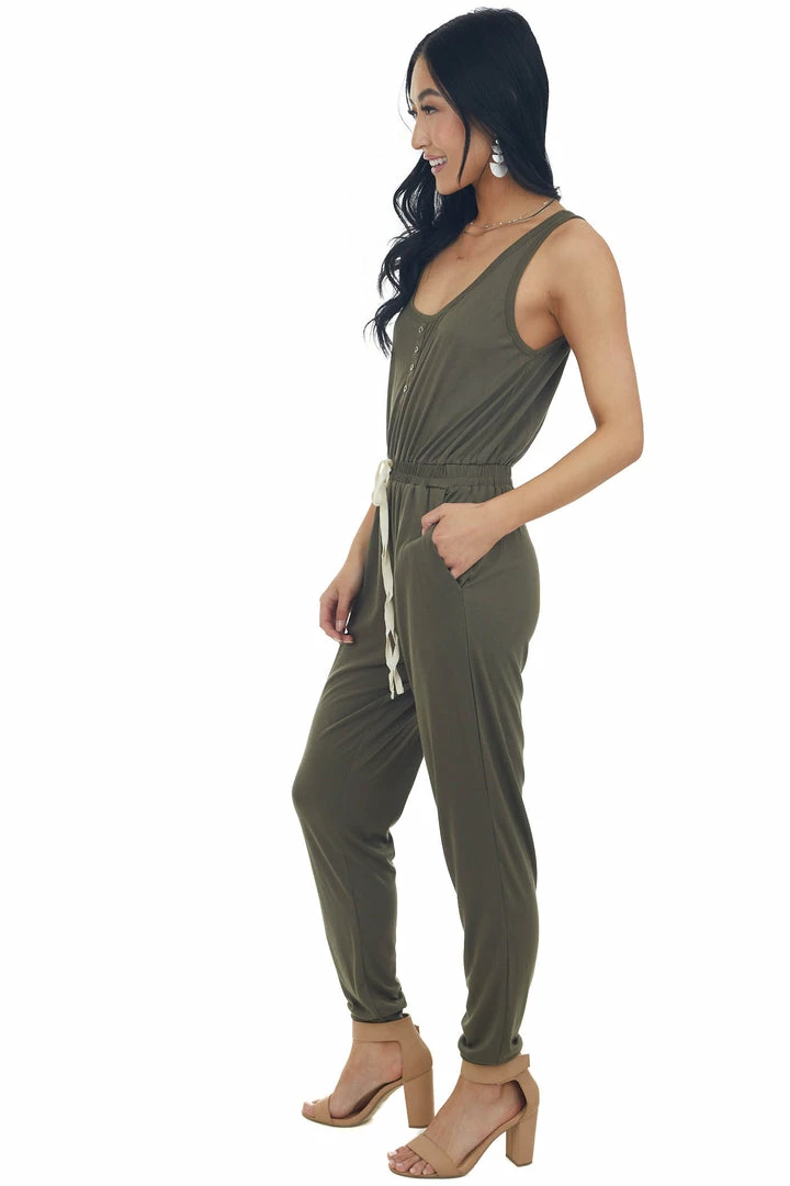 Umgee Army Green Sleeveless Elastic Waist Jumpsuit 7 Umgee Army Green Sleeveless Elastic Waist Jumpsuit