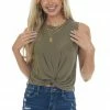 Lush Clothing Tops Army Sleeveless Cropped Knit Top With Front Tie Detail 2 Lush Clothing Tops Army Sleeveless Cropped Knit Top With Front Tie Detail